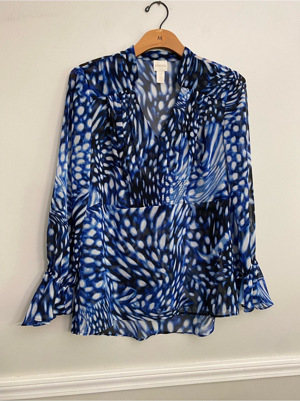 Women’s Chicos Blue and Black Sheer Blouse - S